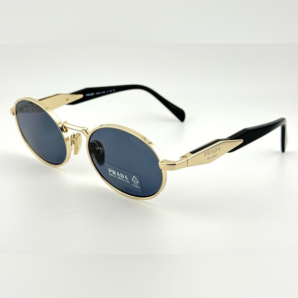 Prada Logo Sunglasses SPR65Z Pale Gold Acetate Frame With Gray oval Lens UNISEX! - Picture 9 of 15